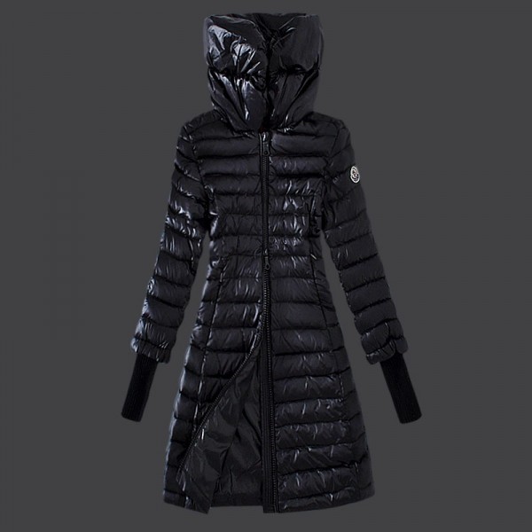 Moncler Donna lungo Giù cappotto Regina collare nero Presa M1018